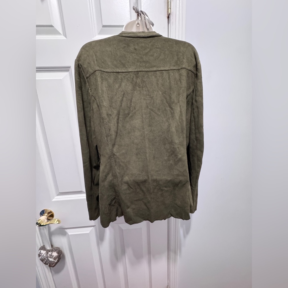 V. Cristina vegan green suede waterfall cardigan with floral embroidery XL - Picture 3 of 7